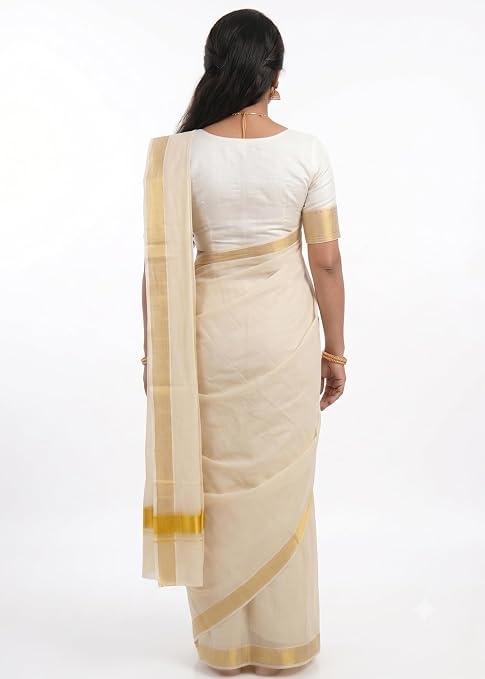 Kerala Kasavu Saree with Runnig Blouse Piece | Onam Vishu Pongal Special Cotton Traditional South Indian Saree